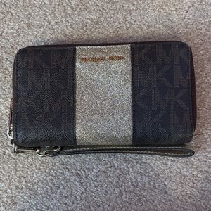 Michael Kors Brown and Gold Glitter Wristlet